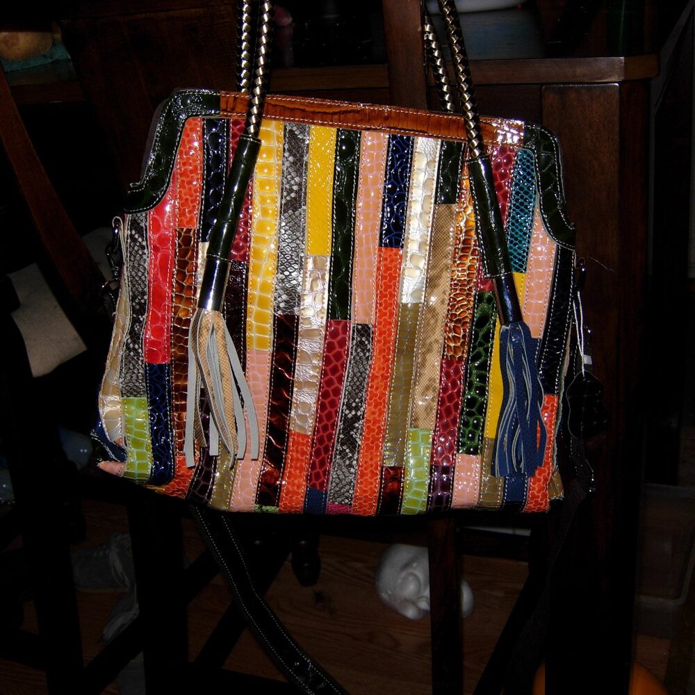 Multicolor Patchwork Patent Leather Snakeskin Pri… - image 5